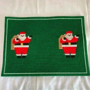 Vintage Plastic and Yarn Christmas Cross-stitch Placemats Santa Holiday 1990’s
